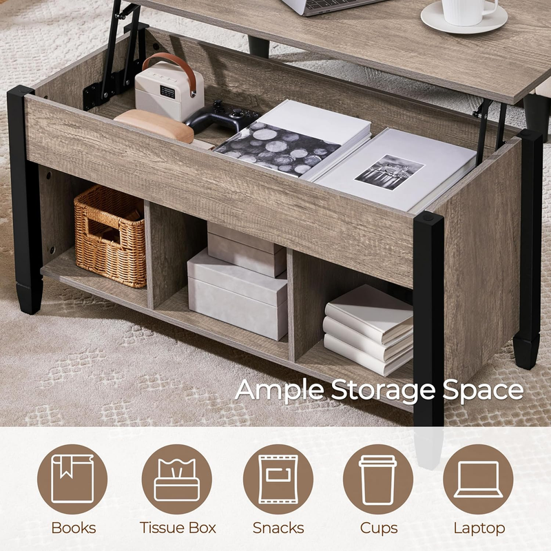 Gray Coffee Table, Lift Top Coffee Table with Hidden Compartment & Shelf, Lift u4