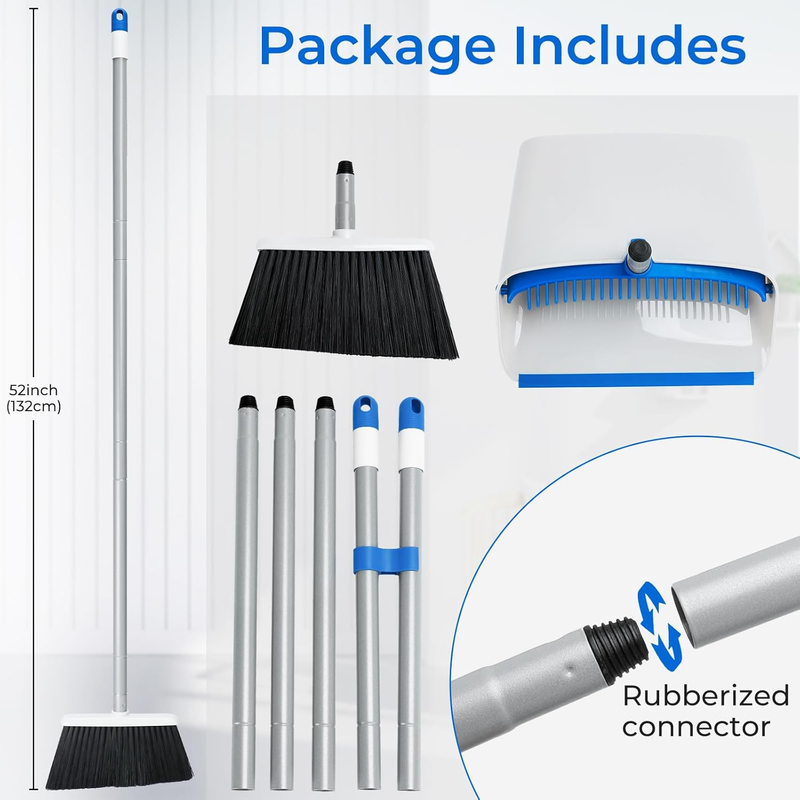 Broom Dustpan Set Long Handle Upright Floor Cleaning Blue5