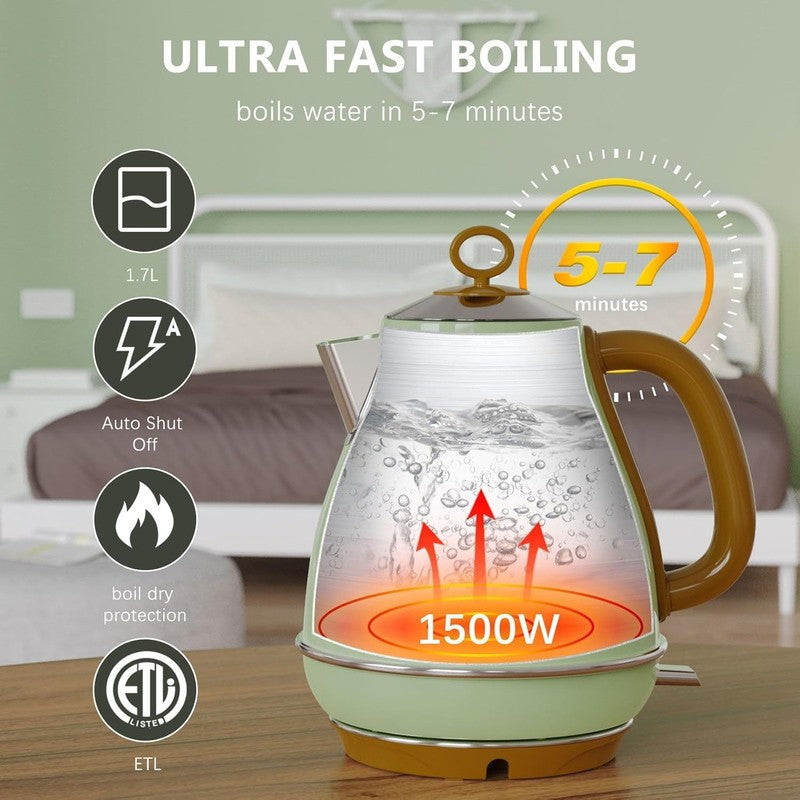 Electric Kettle 1.7L 1500W Stainless Steel BPA Free Auto Shut Off Boil Dry Safe3