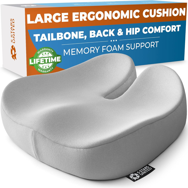 Light Gray Suede Seat Cushion Memory Foam Tailbone Sciatica Relief11