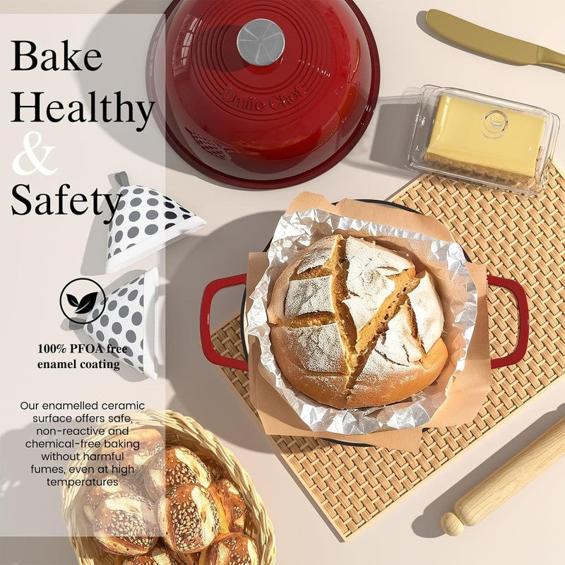 6QT Cast Iron Dutch Oven w/ Lid Sourdough Baking Red Pot1