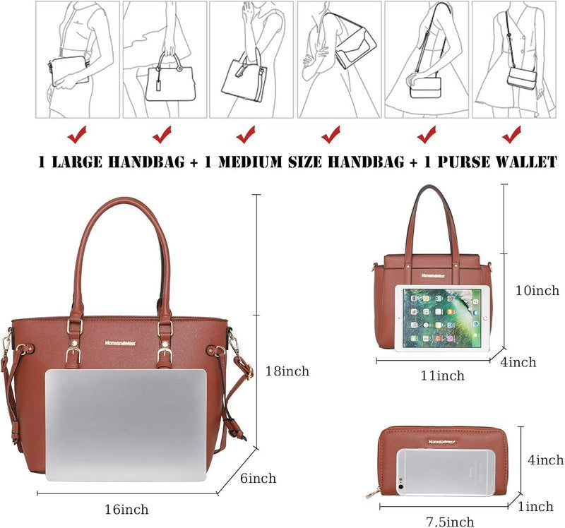 3PCS Purses for Women Tote Bag and Wallet Set Shoulder Satchel Handbags1
