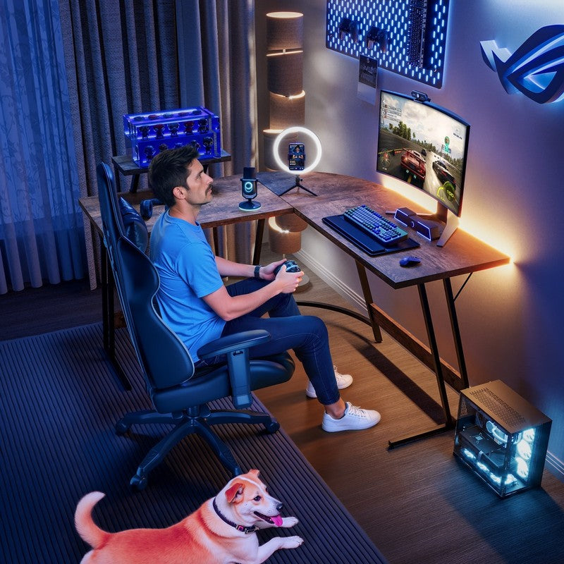 51" L-Shaped Gaming Desk Corner Office with Removable Monitor Riser Brown1