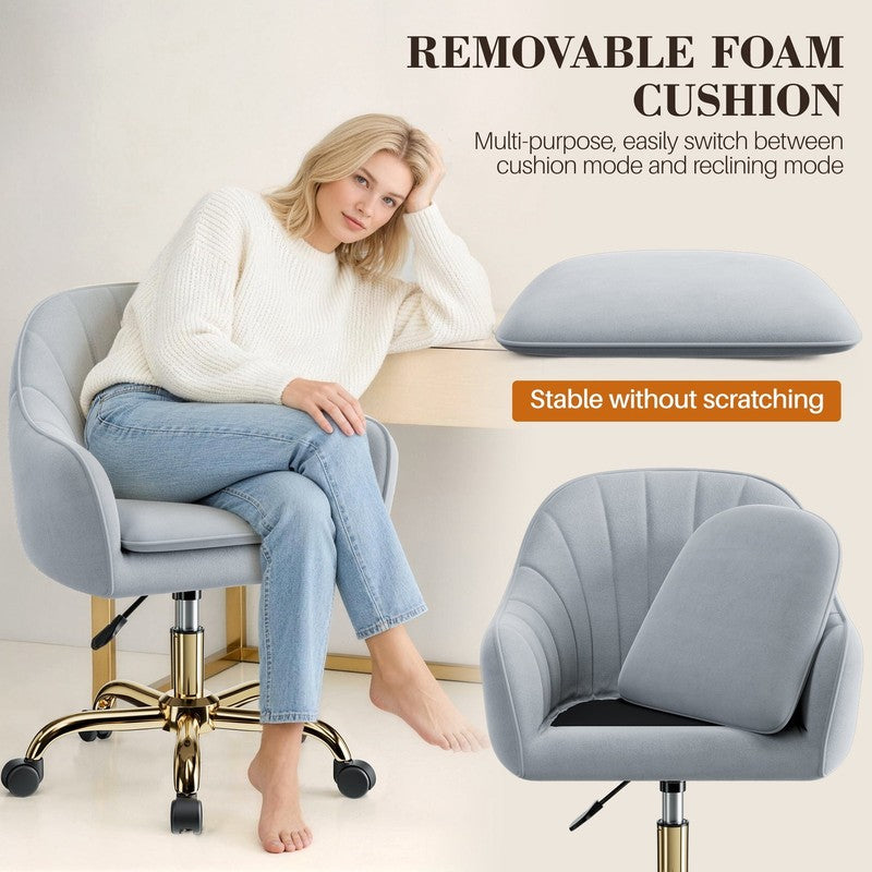 Office Desk Chair with Padded, Velvet Vanity Chair with Back and Wheels, Comfy H4