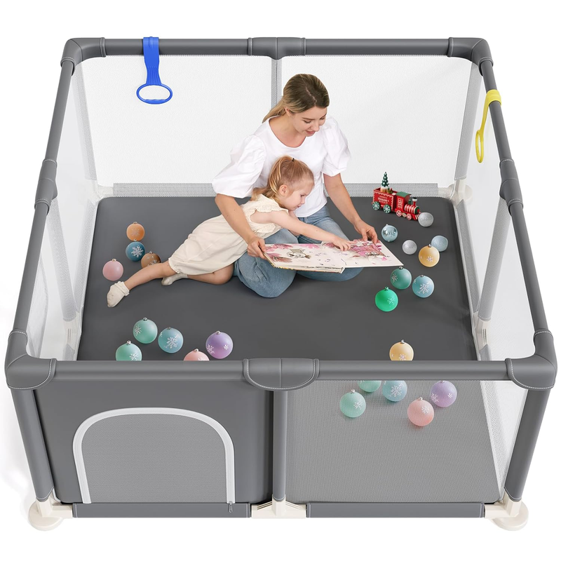 Safe Baby Playpen 48"x48" Indoor/Outdoor Activity Center with Gates - Grey9