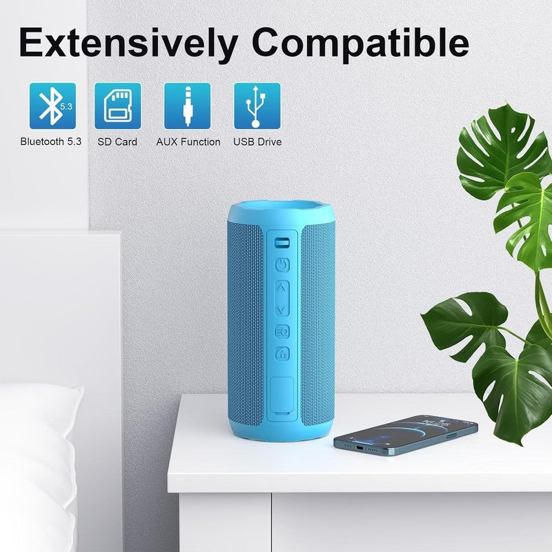24W Bluetooth Speaker, IPX7 Waterproof, 30H Playtime, 360° Light, Stereo, Blue5