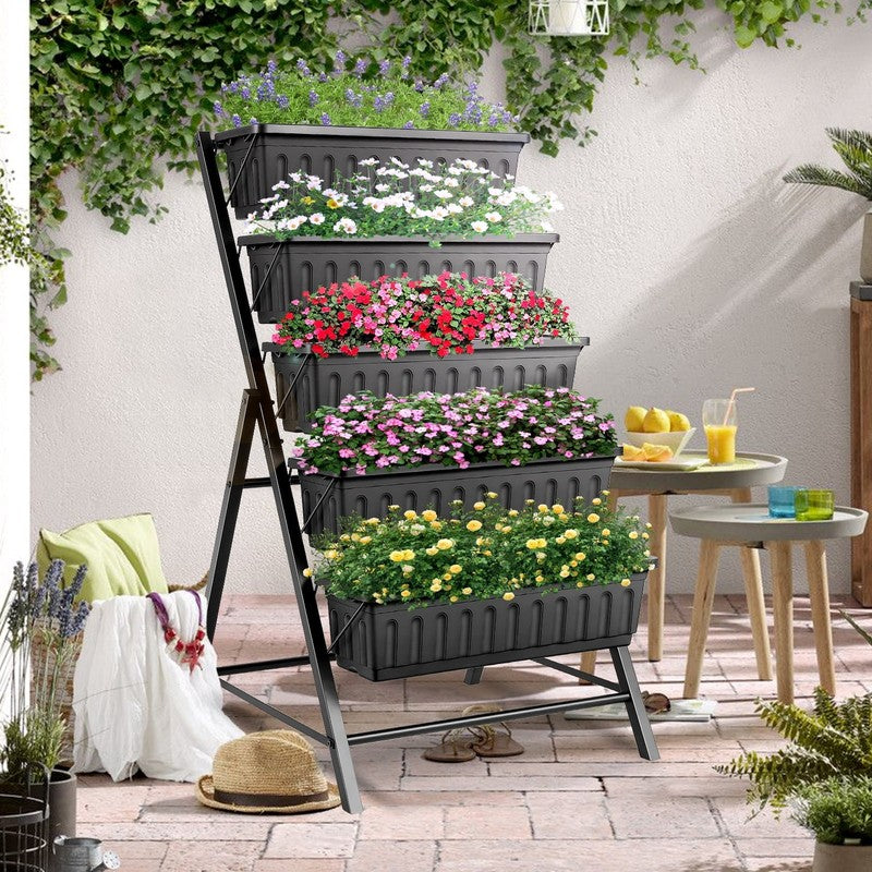 4 Ft Vertical Garden 5-Tier Raised Garden Bed Planter Box for Patio Balcony Flow9
