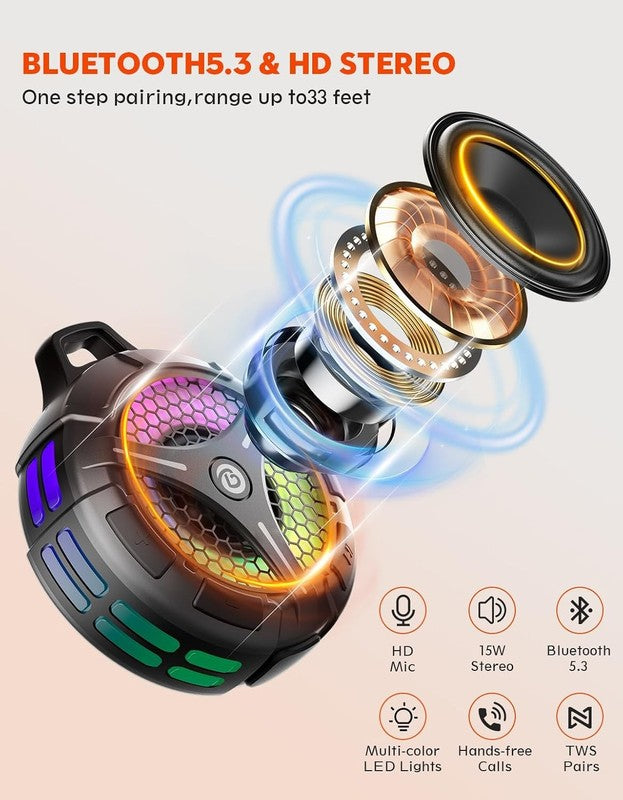 Waterproof Bluetooth Shower Speaker, IPX7, TWS, RGB Lights, Gift for All Ages1