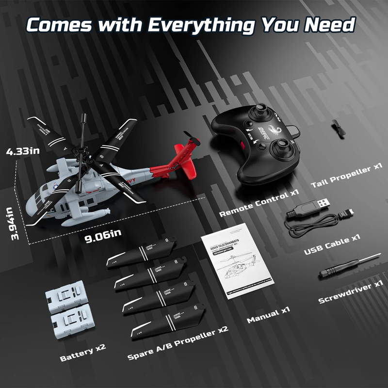 Black Hawk RC Helicopter 2.4GHz 26 Min Flight LED Altitude Hold Toy 8+7