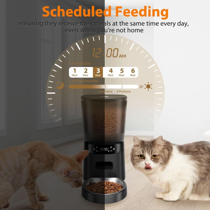 Automatic Cat Feeder with Stainless Steel Bowl, Food Dispenser 6 Meals Daily2