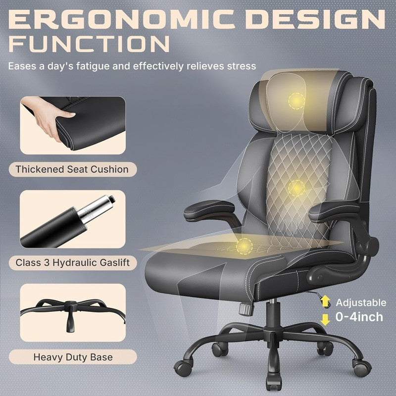 Executive High Back Office Chair Big Tall Ergonomic Leather Black5