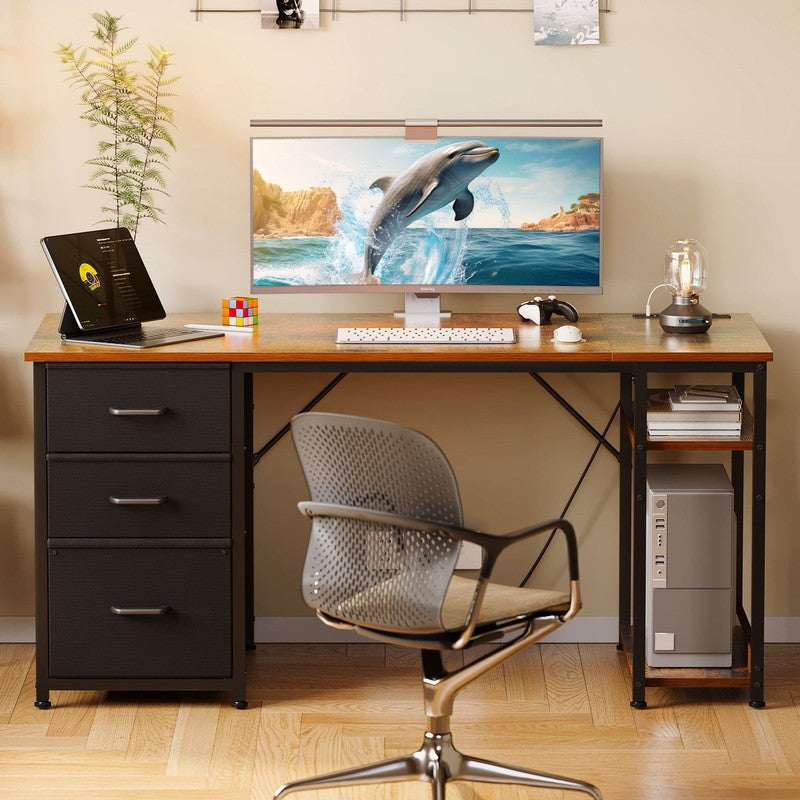 51 Inch Computer Desk with File Drawers & USB Power Outlets- Reversible Home Off5