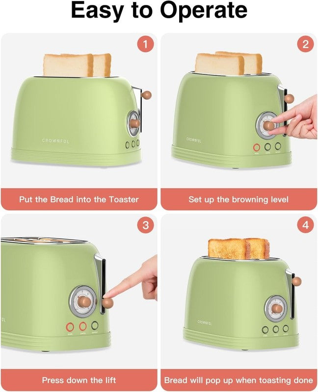 Retro 2-Slice Toaster Green - Wide Slots, Bagel, Defrost, Cancel, 6 Shade4