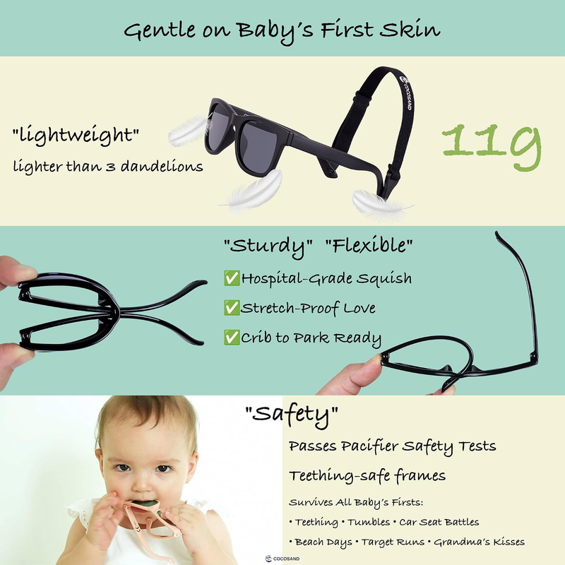   Baby Polarized Sunglasses UV400 Flexible Strap Infant Toddler 0 24 Months3