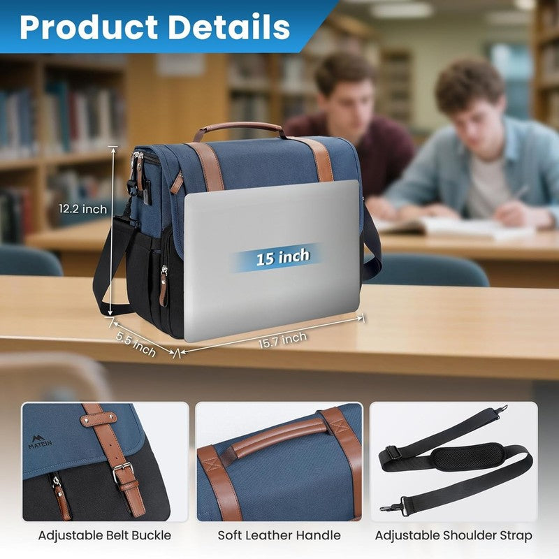 Messenger Bag 15.6 Inch Laptop Satchel USB Port Water Resistant Briefcase6
