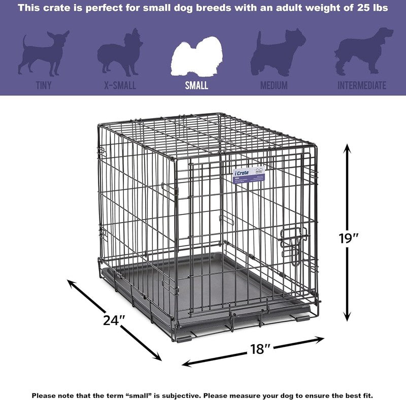 24in Folding Metal Wire Dog Crate w/ Divider Tray Secure Latch Small Breeds7