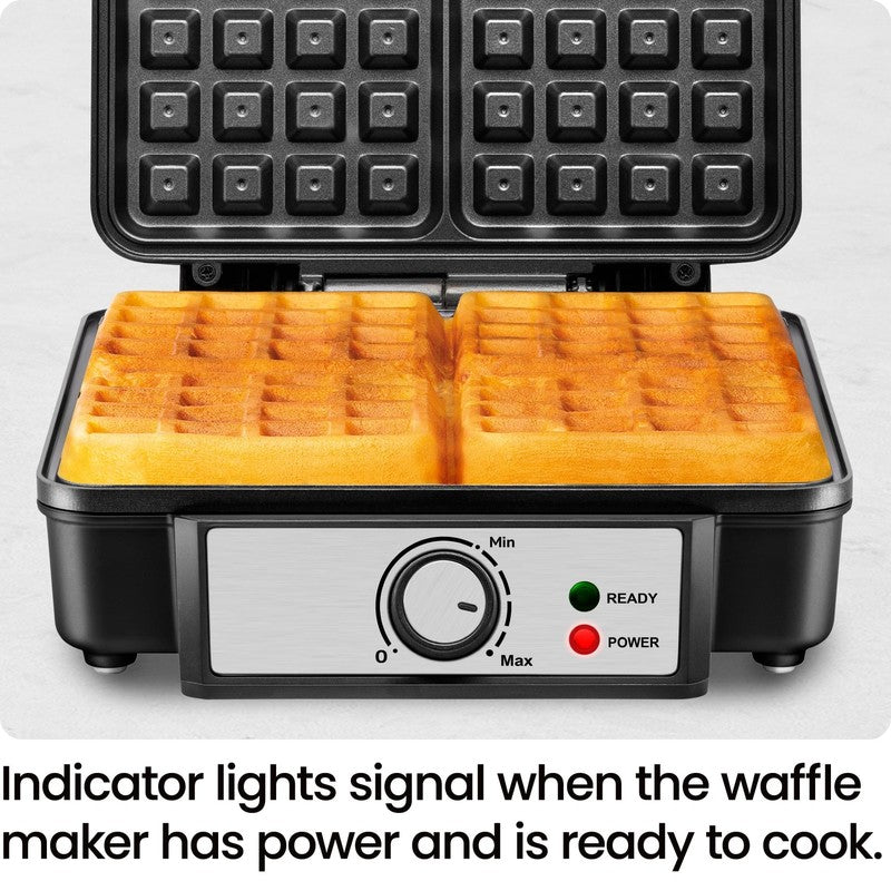 4 Slice Belgian Waffle Maker W/ Adjustable Temperature, Stainless Steel4