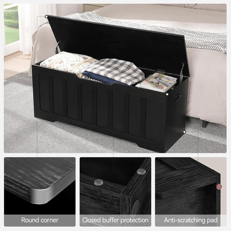 47.2'' Wooden Storage Chest Trunk Flip Top Bench Shoe Storage Black5