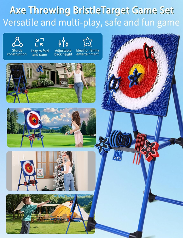 Axe Throwing Game Set Backyard w/ 8 Axes 8 Star Darts Indoor Outdoor Toy4