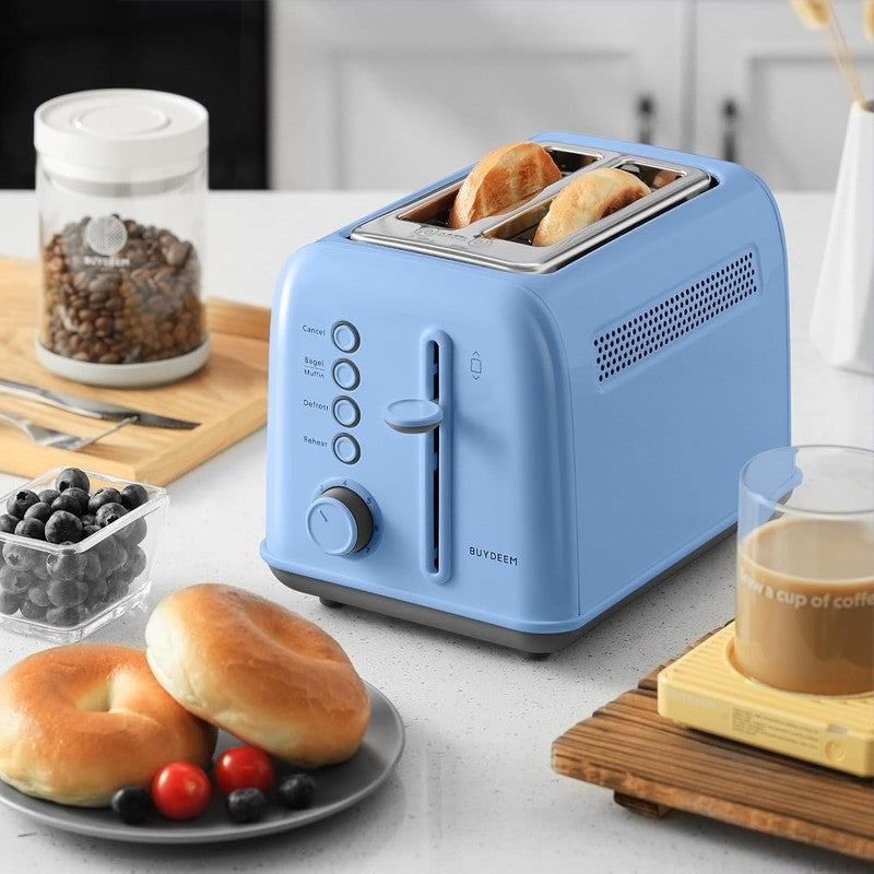 Retro 2 Slice Toaster Extra Wide Slots Stainless Steel 7 Shade Bagel Muffin Blue8