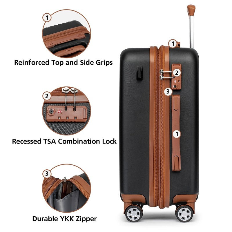 3 Piece Hardside Carry On Luggage Set 20" TSA Lock Spinner Wheels Travel5