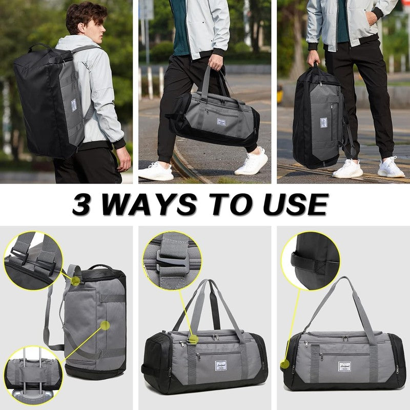 40L Travel Duffle Gym Bag Gray Shoes Compartment Wet Pocket Weekender2
