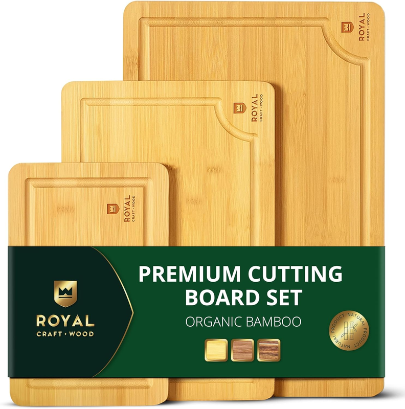Bamboo Cutting Board Set with Juice Groove & Handles, Meal Prep & Serving9