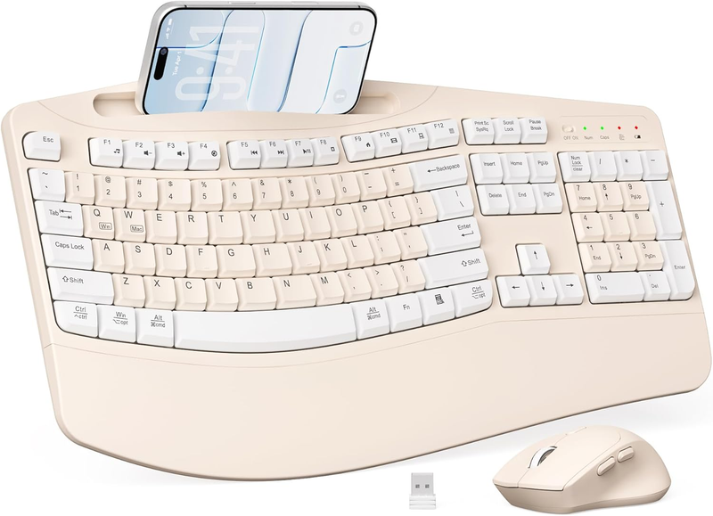 Wireless Keyboard Mouse Set Wrist Rest Silent 6 Button Mouse Milk Tea0