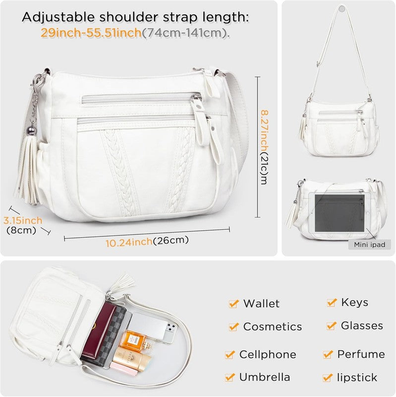 Women Crossbody Bag Tassel PU Leather Shoulder Handbag Purse Pocketbook2