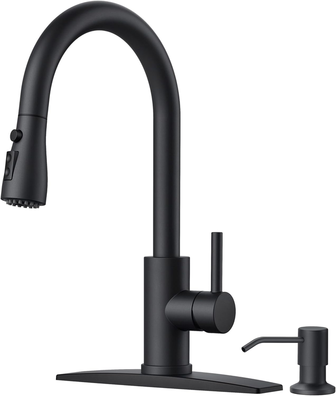 Black Kitchen Faucet Pull Down Sprayer with Soap Dispenser 3 Mode Bar Sink0