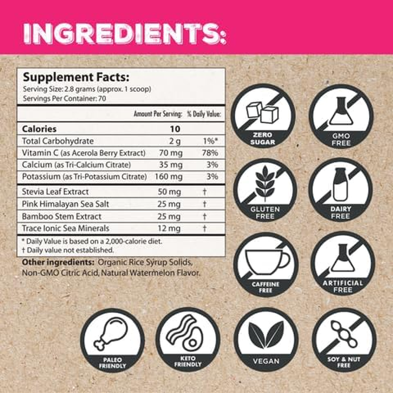 Plant Based Electrolyte Powder Watermelon | 70 Servings | Sugar Free Keto3