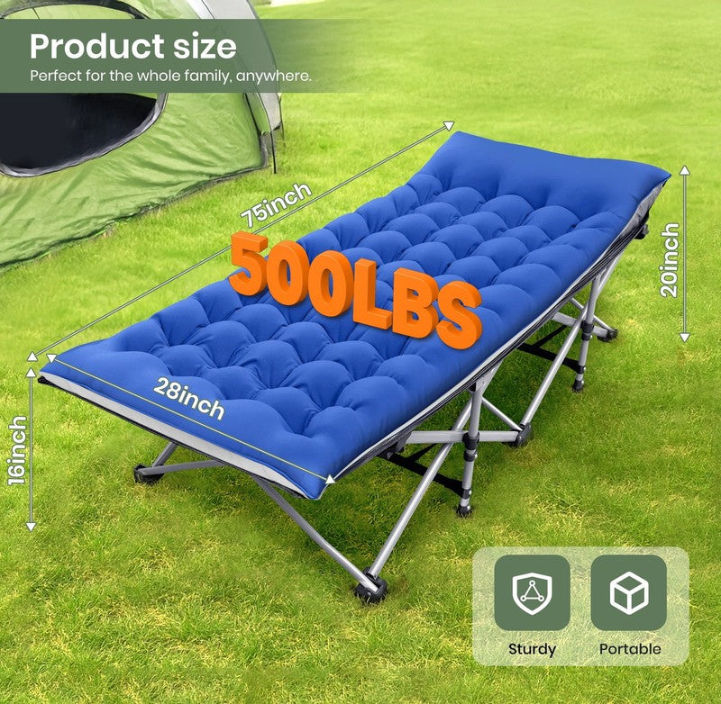 Folding Camping Cot with Double-Layer Mattress – 75×28" Portable Bed for Travel,1
