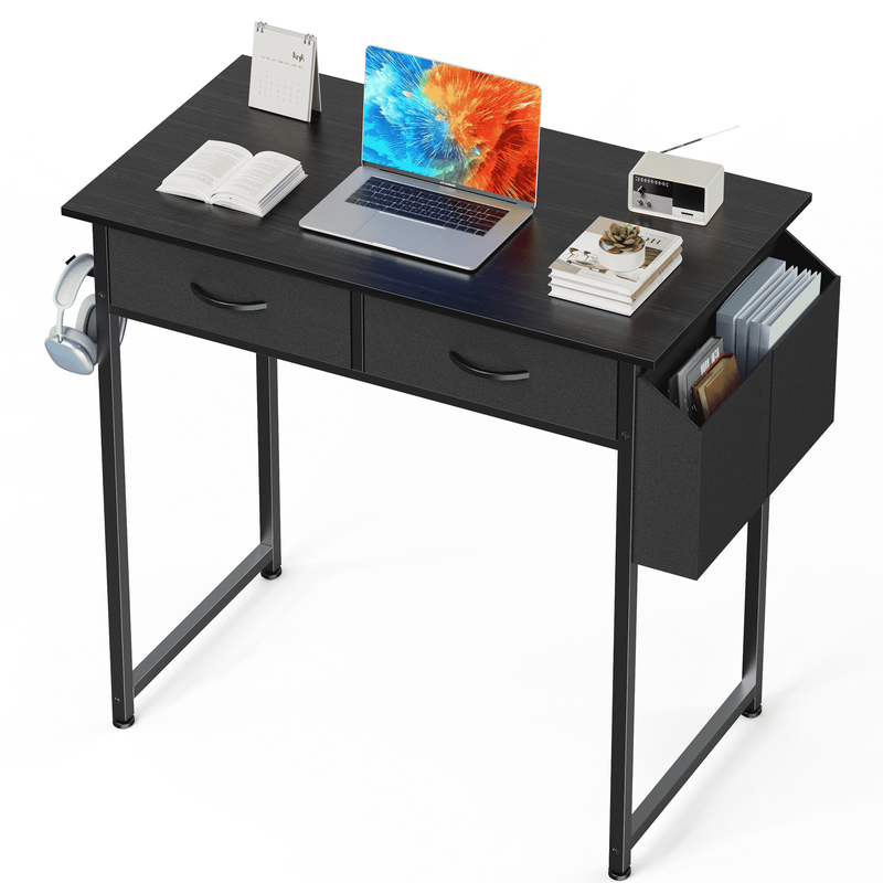 32" Small Desk w/ Fabric Drawers Vanity/Storage Desk for Bedroom Black8