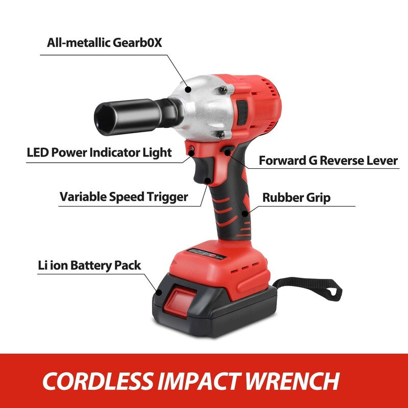 Baokaler Cordless Impact Wrench 1/2 Inch 740 Ft-Lbs Brushless with 2 Batteries F6