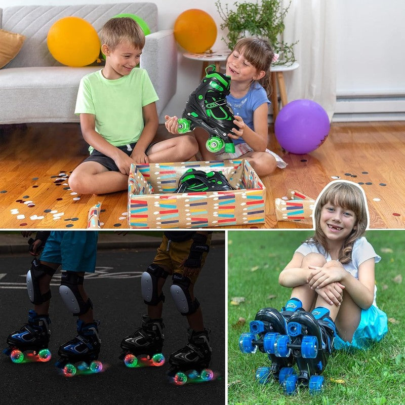 Kids Roller Skates for Boys Girls Kids, 4 Sizes Adjustable Quad Skates with All 5