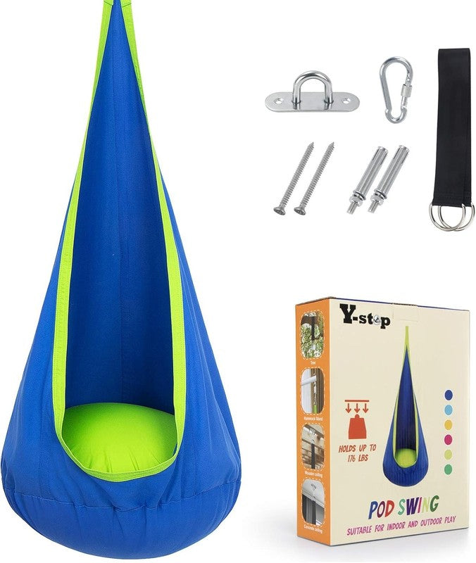 Kids Pod Swing Seat Hanging Hammock Chair Sensory Indoor Outdoor Blue Green4
