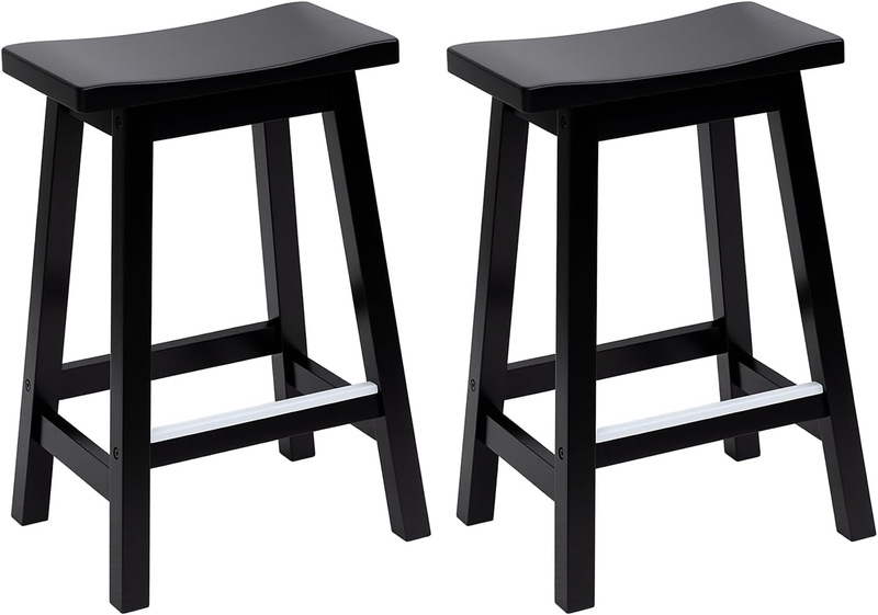 Bar Stools Set of 2, Wooden Saddle Stools 24 Inch Heigh, Bar Chairs Seat with Fo11