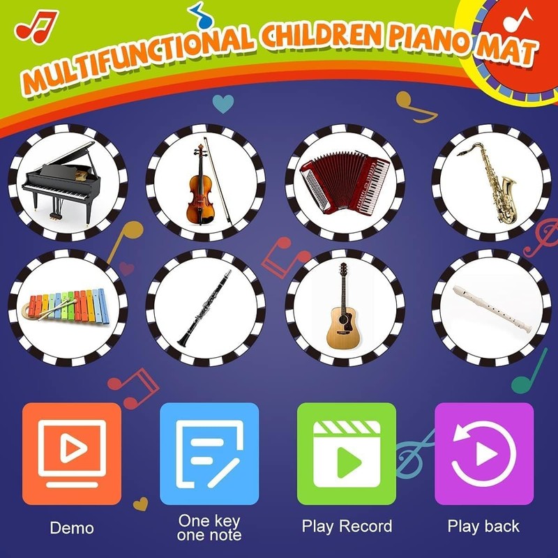 Baby Piano Mat with 25 Music Sounds, Kids Musical Playmat, Early Education Devel2
