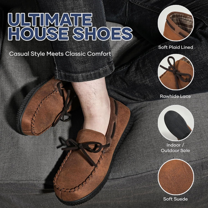 Mens Luke Moccasin Slippers Memory Foam Indoor Outdoor Anti Slip Shoes4