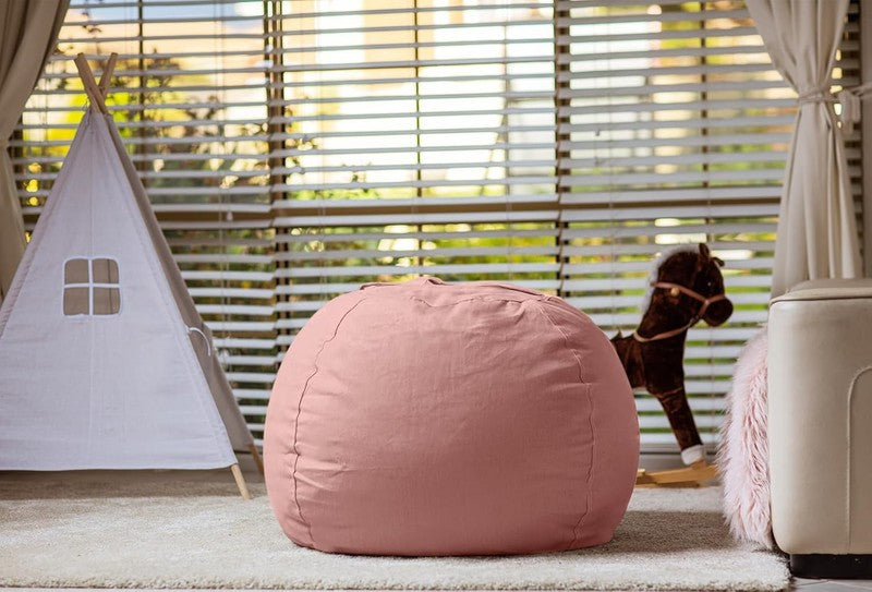 Kids Stuffed Animal Storage Bean Bag Cover XL Cotton Canvas Solid Pink5