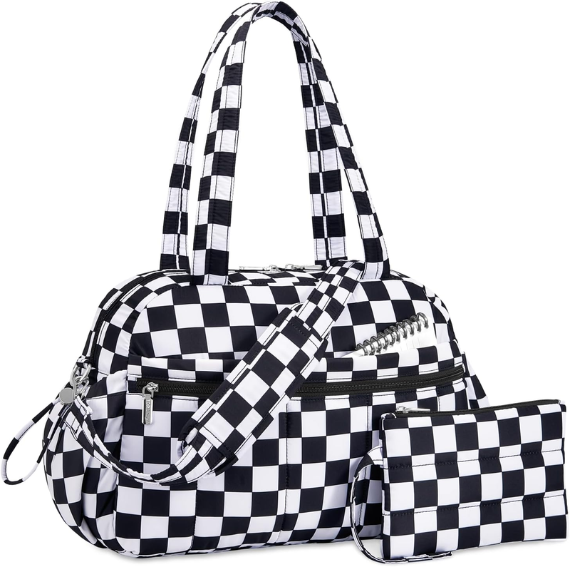 Travel Duffel Bag Women Puffer Gym Weekender Wet Pocket Carry On Checkerboard8