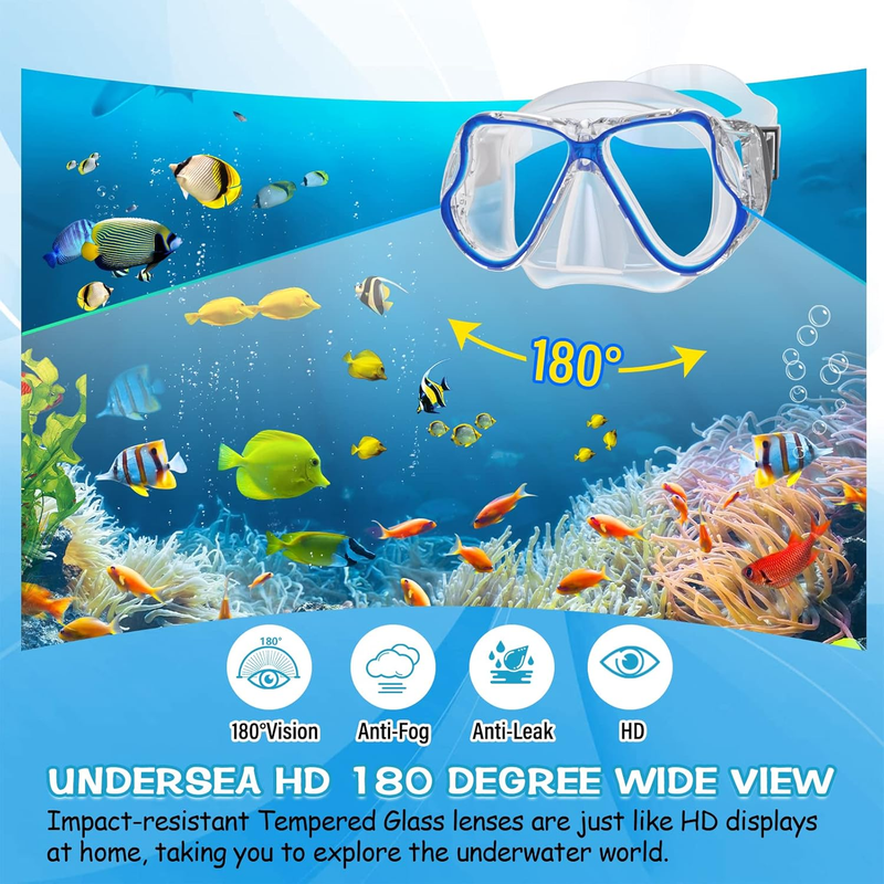 Dry Snorkel Set Panoramic Wide View Anti-Fog Scuba Mask Snorkeling Gear1