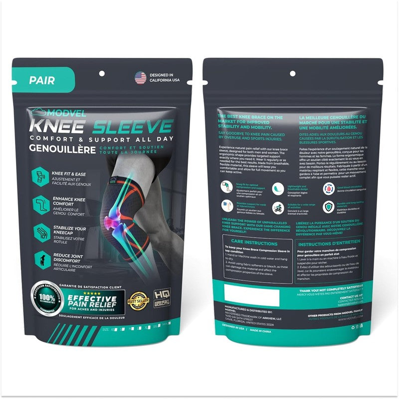 Compression Knee Brace for Women & Men, 2-Pack Knee Brace for Running Knee Pain,6