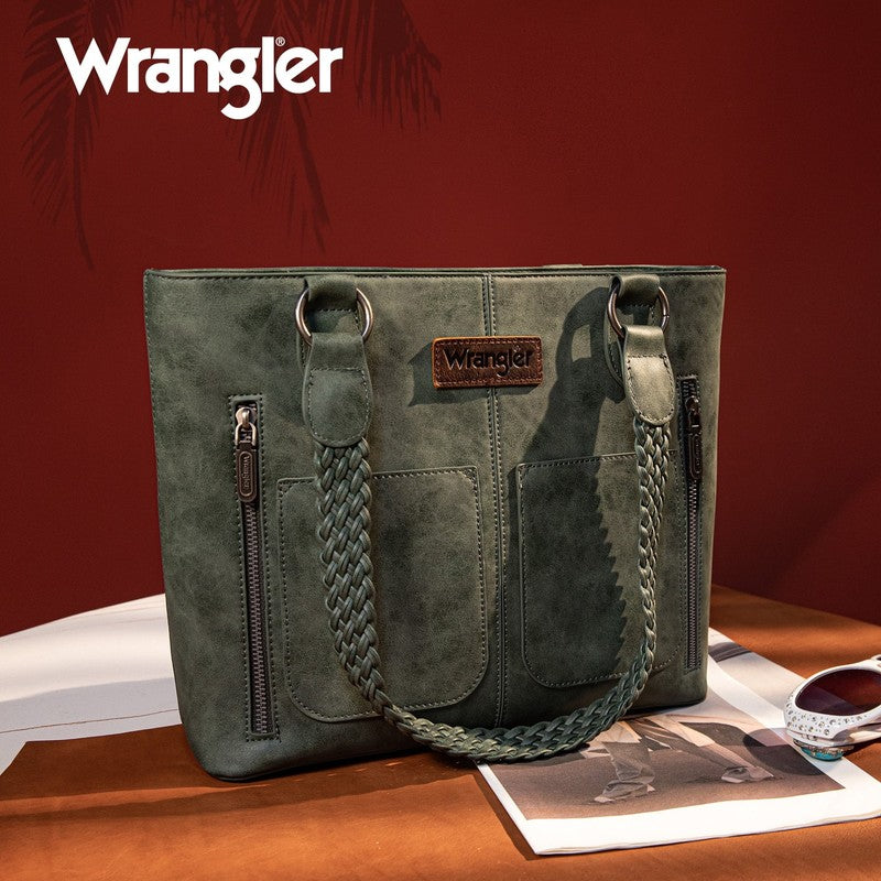 Wrangler Distressed Tote Bag Women Western Purse Multi Pocket Shoulder Bag Olive3