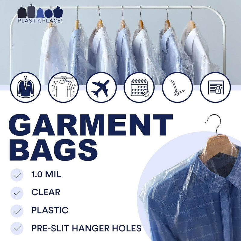 Clear Plastic Hanging Garment Bags, 1.0 Mil Sloped Shoulder Plastic Suit Bags Pr4
