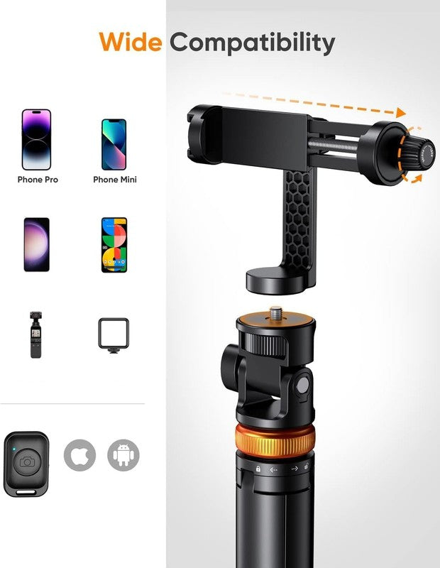 62'' Phone Tripod Selfie Stick w/ Remote Extendable Cell Phone Stand Holder3