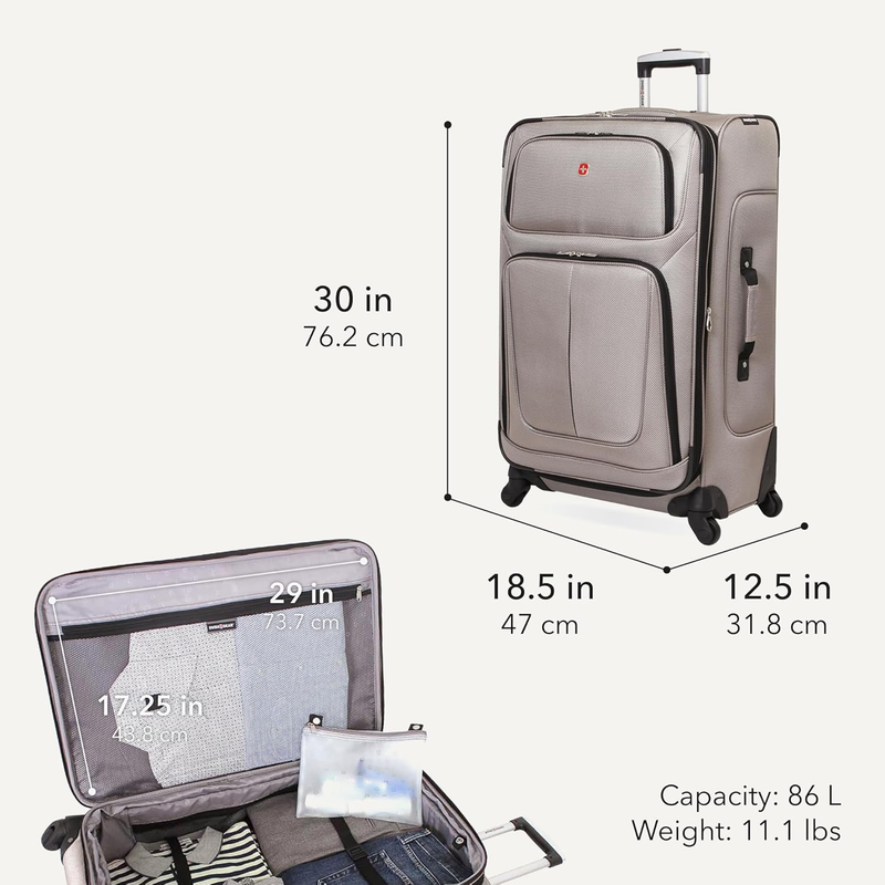 Large Softside Expandable Spinner Luggage Lightweight Travel Suitcase Pewter1