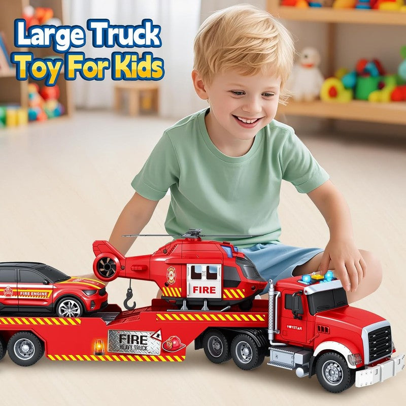 Extra Large Fire Truck Toys for Boys Girls with Racing Car and Helicopter, Light5