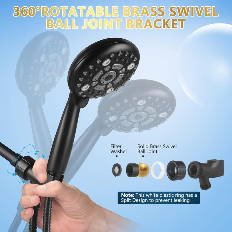 6-Mode High Pressure 5" Handheld Shower Head Set w/ 60" Stainless Hose Black4
