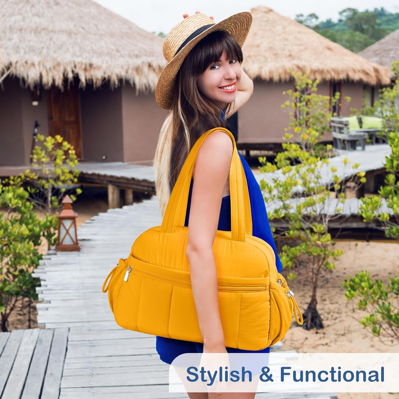 Travel Duffel Bag Women Puffer Gym Weekender Wet Pocket Carry On Golden Yellow7